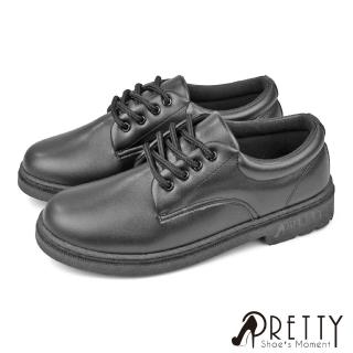 【Pretty】女 學生鞋 學生皮鞋 全黑工作鞋 素面 綁帶 臺灣製(黑色)