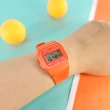【CASIO 卡西歐】方形造型 百搭繽紛 計時碼錶 LED照明 鬧鈴 電子數位 橡膠手錶 橘色 33mm(F-91WC-4A2)