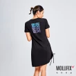 【Mollifix 瑪莉菲絲】活力LOGO側抽皺長版連身裙、瑜珈服、瑜珈裙、連身裙(黑)