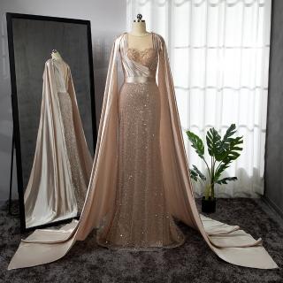 【女神婚紗禮服】高階性感飄袖高貴氣質宴會晚禮服 LA71675 香檳色(聚會禮服 主持人)