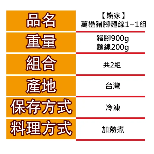 【熊家-買一送一】萬巒豬腳麵線組-豬腳900g+麵線200g(共2組)