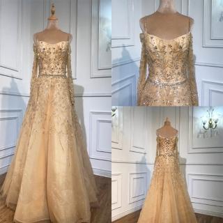 【女神婚紗禮服】高階吊帶優雅氣質宴會晚禮服 LA70812 金色(聚會禮服 婚宴服)