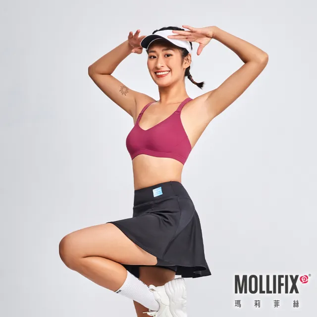 【Mollifix 瑪莉菲絲】微V領可調肩運動內衣、瑜珈服、無鋼圈、開運內衣(莓果粉)