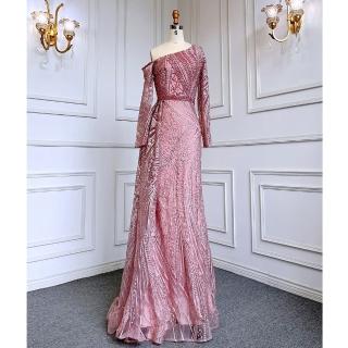 【女神婚紗禮服】極致性感單肩魚尾宴會晚禮服 LA71771 粉紅色(主持人 表演禮服)