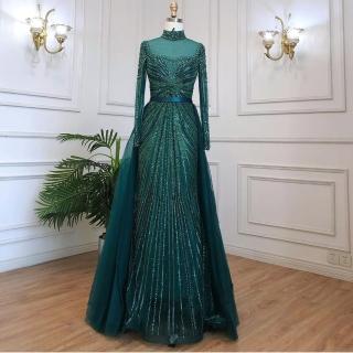 【女神婚紗禮服】高階優雅流蘇奢華宴會晚禮服 LA71533 綠色帶裙擺(晚宴服 媽媽服)