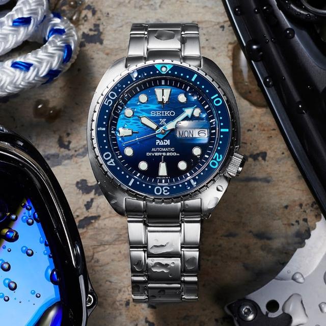 【SEIKO 精工】Prospex PADI陶瓷圈海龜王潛水機械錶-藍x銀/45mm 雙12限定(SRPK01K1/4R36-06Z0F)