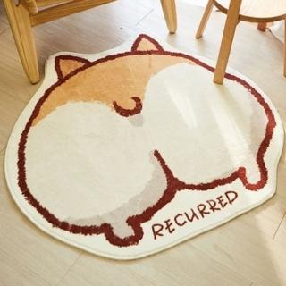 【House Deco 吾所飾室】可愛柯基仿羊絨地毯100cm(圓形卡通浴室客廳陽臺臥室地墊)