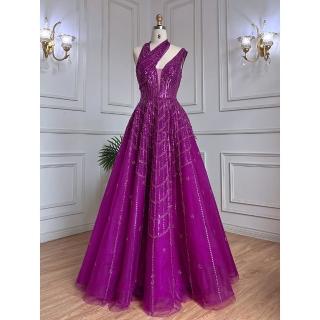 【女神婚紗禮服】高階掛脖女神氣質宴會晚禮服 LA71778 紫色(敬酒服 表演禮服)