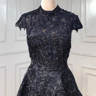 【女神婚紗禮服】高階新款大氣禮服裙平時可穿宴會晚禮服 LA70227 黑色短袖齊地(敬酒服 主持人)
