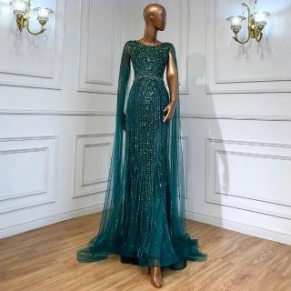 【女神婚紗禮服】高階新款飄袖氣場女王裙宴會晚禮服 LA70638 綠色(聚會禮服 主持人)