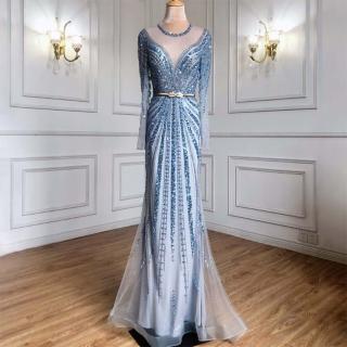 【女神婚紗禮服】高階輕奢魚尾氣質顯瘦宴會晚禮服 LA71374 藍色(晚宴服 表演禮服)