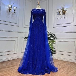 【女神婚紗禮服】高階修身飄袖氣質宴會晚禮服 LA71926 藍色(表演禮服 頒獎禮服)
