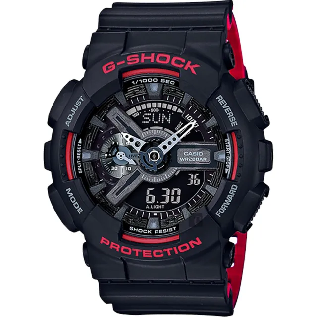 【CASIO 卡西歐】G-SHOCK 人氣經典紅黑雙顯手錶 畢業禮物(GA-110HR-1A)