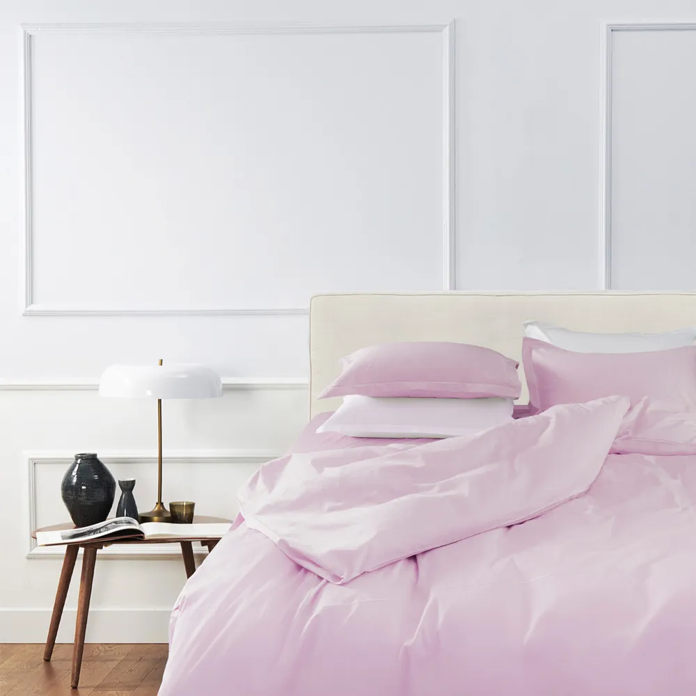 【皇室羽毛工房】300T精梳棉素色床包被套枕套四件式床組-清新粉紅(雙人)