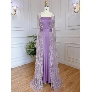 【女神婚紗禮服】高階氣質飄袖魚尾宴會晚禮服 LA71748 紫色(主持人 表演禮服)