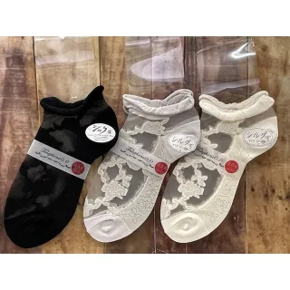 【COMBO!】日本製奈良產頂級親膚舒適真絲透膚襪*2雙入 絲綢玻璃襪 透視桑蠶絲襪 刺繡透明襪(黑色/米白)