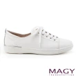 【MAGY 瑪格麗特】樂活休閒 質感素面牛皮綁帶休閒鞋(白色)