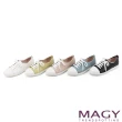 【MAGY 瑪格麗特】樂活休閒 質感素面牛皮綁帶休閒鞋(白色)