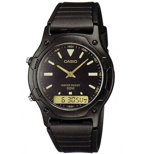 【CASIO】酷炫黑金雙顯腕錶-羅馬黑面X金(AW-49HE-1A)
