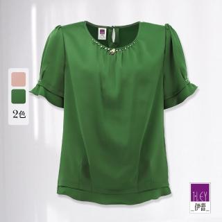 【ILEY 伊蕾】貴氣感緞面縫珠上衣(兩色；M-XL；1232011177)