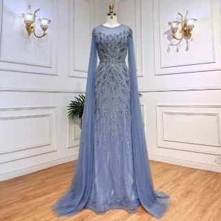 【女神婚紗禮服】高階優雅飄袖氣質宴會晚禮服 LA71999 藍色(主持人 表演禮服)