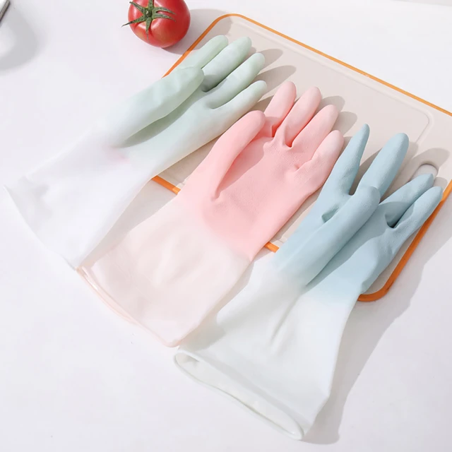 【團購好物】漸層色家事清潔防滑乳膠手套 3雙組(三種尺寸可選 清潔手套 乳膠手套 家用手套 防油手套)
