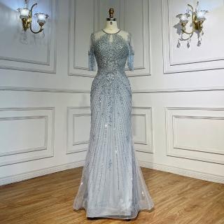 【女神婚紗禮服】高階修身顯瘦奢華縫珠裙宴會晚禮服 LA72069 灰色(主持人 晚宴服)