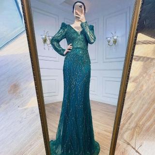 【女神婚紗禮服】高階氣質顯瘦輕奢魚尾宴會晚禮服LA71931綠色(選美宴會敬酒 拉鍊款晚禮服)