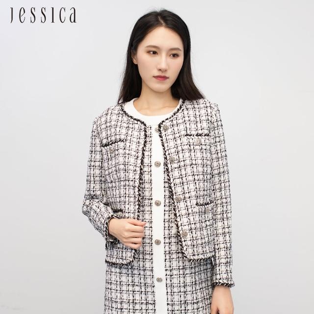 【JESSICA】氣質修身顯瘦花呢小香風外套233301（黑白）