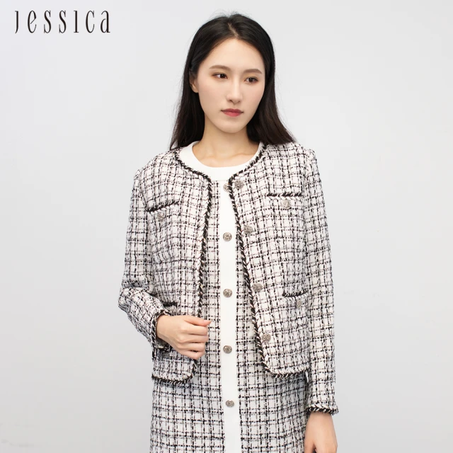 JESSICA 氣質修身顯瘦花呢小香風外套233301（黑白）