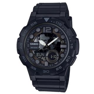 【CASIO】十年電力 世界地圖 多功能性雙顯錶(AEQ-100W-1B)