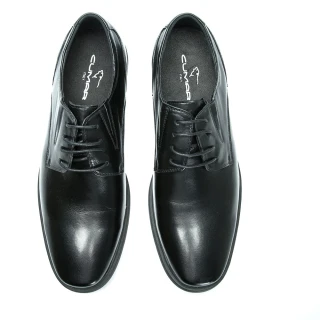 【CUMAR】超輕舒適大底 真皮綁帶休閒皮鞋(黑色)