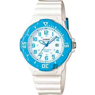 【CASIO 卡西歐】學生錶  迷你運動風指針手錶-藍圈x白 考試手錶 畢業禮物(LRW-200H-2BVDF)