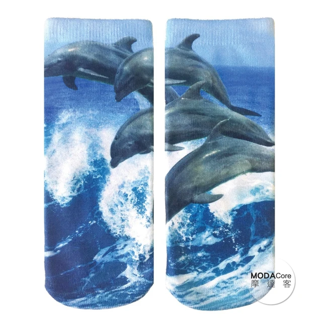 【摩達客】美國進口Living Royal海豚群 短襪腳踝襪彈性襪動物圖案襪