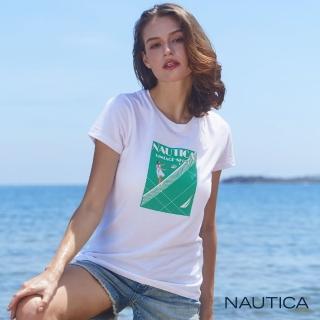 【NAUTICA】女裝 運動圖騰印花圓領短袖T恤(白)