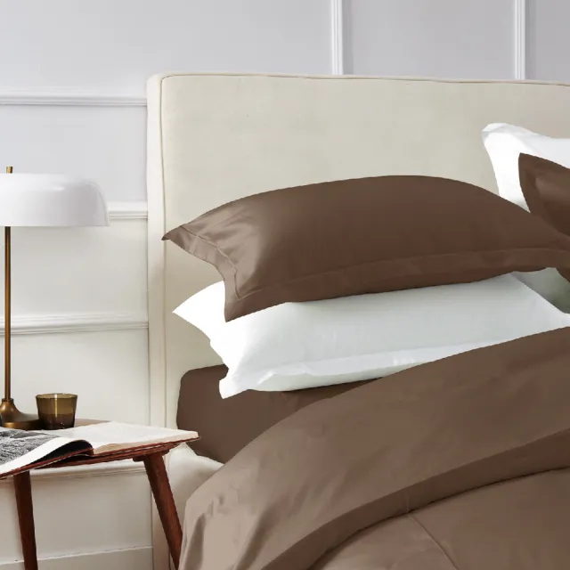 【皇室羽毛工房】300T精梳棉素色床包被套枕套四件式床組-深焙可可(雙人)