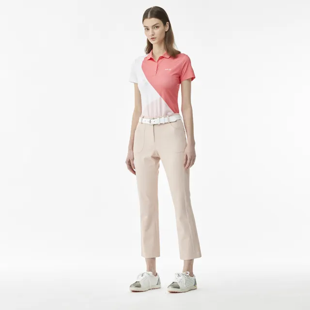 【PING】女款拼色短袖POLO衫-橘紅(吸濕排汗/抗UV/GOLF/高爾夫球衫/RA23110-25)