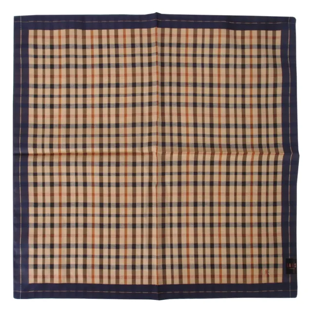 【DAKS】經典格紋刺繡LOGO純綿帕巾(深藍色)