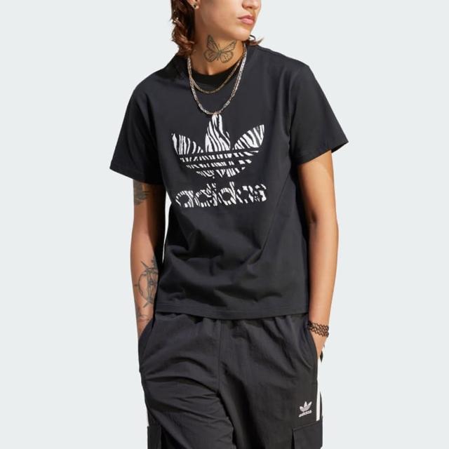 【adidas 愛迪達】上衣 女款 短袖上衣 運動 三葉草 ANIMAL TEE A 黑 II0911