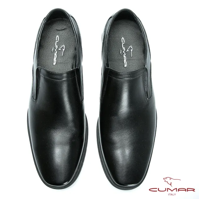 【CUMAR】超輕舒適大底 真皮素面休閒皮鞋(黑色)