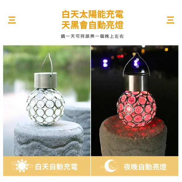 【戶外裝飾】太陽能七彩變換球型掛燈(LED 防水 氛圍 氣氛燈 庭院燈 照明燈 吊燈 花園 草地 派對 露營)