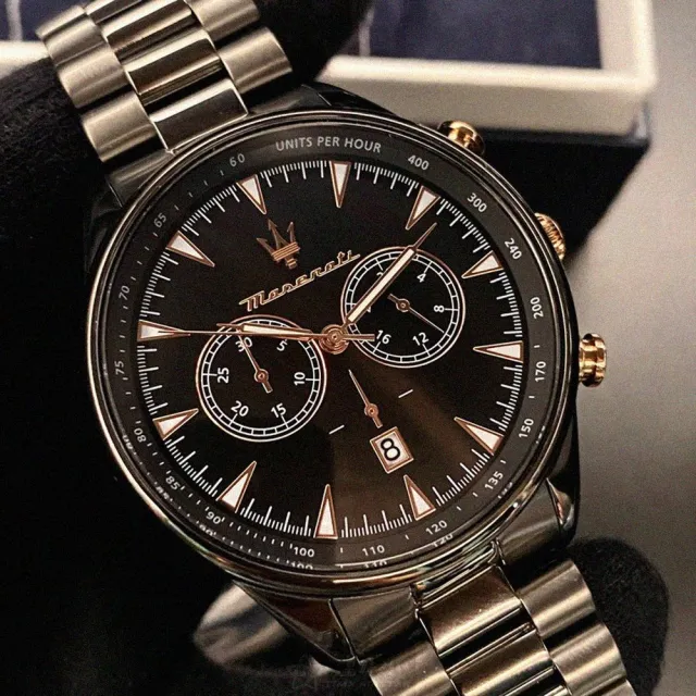 【MASERATI 瑪莎拉蒂】MASERATI手錶型號R8873646001(黑色錶面黑錶殼深黑色精鋼錶帶款)