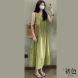 【初色】亞麻風寬鬆透氣純色直筒圓領無袖A字裙背心裙連身裙長裙洋裝-綠色-69524(M-2XL可選)
