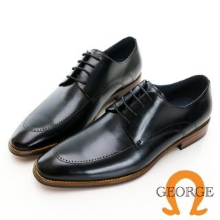 【GEORGE 喬治皮鞋】Amber系列 真皮雷射印花木跟紳士鞋 -藍315012BR70