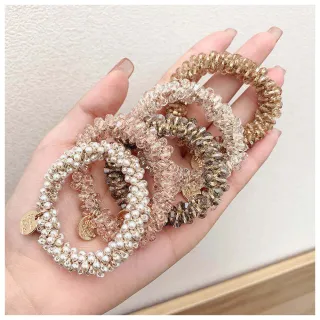 【HaNA 梨花】韓國水晶系列．純粹璀璨髮圈手環二用(髮圈 韓國髮圈 彈力)