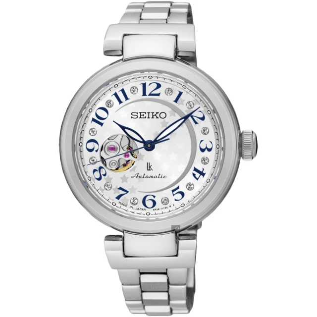 SEIKO 精工 LUKIA 星月鏤空機械女錶-銀/34mm 女王節(4R38-01L0S SSA829J1)