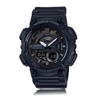 【CASIO 卡西歐】多功能運動錶 30組電話簿 防水 旅人自由行最愛 鏡面4.6cm(AEQ-110W)