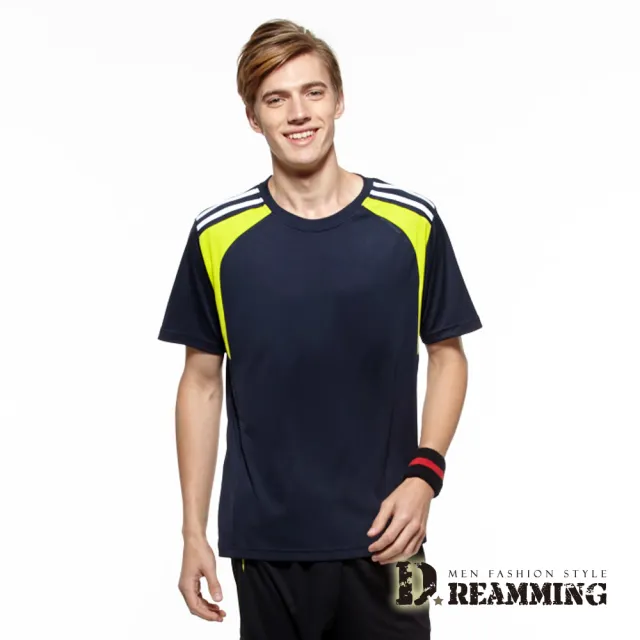 【Dreamming】舒適涼爽速乾彈性休閒運動短T(深藍)