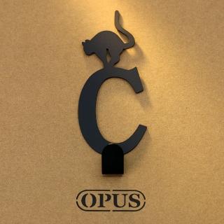 【OPUS東齊金工】歐式鐵藝壁飾掛勾/無痕掛鉤/掛衣架/廚房衛浴收納(HO-ca10-CB 當貓咪遇上字母C)