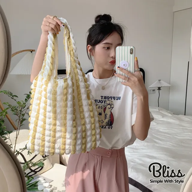 【Bliss BKK】皺褶泡泡雲朵側肩背心包 百搭質感(10色可選)